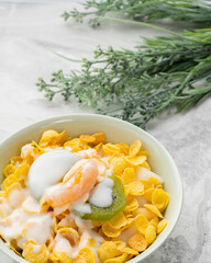Delicious fruit salad with yogurt. This fruit salad contains a variety of fruits.