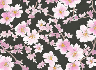 seamless floral sakura pattern. cherry blossom tree background. sakura concept. AI generated. pink blossoms.