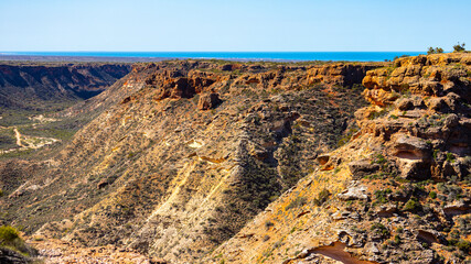 panorama of charles knife canyon in cape range national park in western australia near exmouth;...