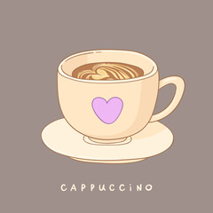 Cappuccino coffee vector illustration. Beautiful mug with coffee.