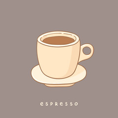 Espresso coffee vector illustration. Poster of beautiful mug with coffee.