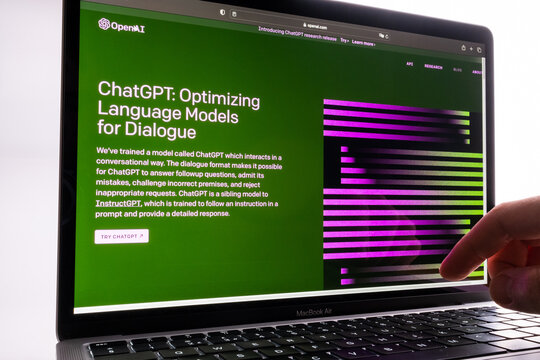 ChatGPT front page seen on laptop. Artificial intelligence AI chatbot by Open Ai. Stafford, United Kingdom, January 23, 2023