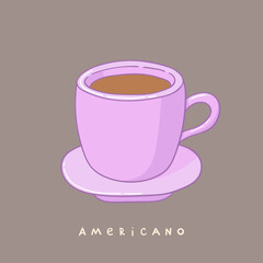 Americano coffee vector illustration. Poster of beautiful mug with coffee.