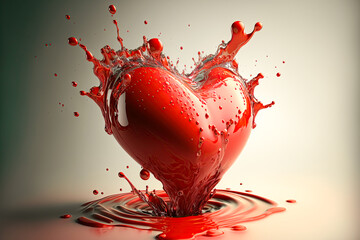 Fototapeta na wymiar Red heart melting. Driping and drizzling liquid. Valentine's day concept. Ai Generative