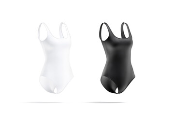 Blank black and white one-piece swimsuit mockup, side view