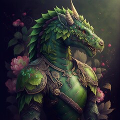 Green dragon in armour