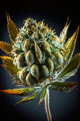 Naklejka na ściany i meble Cannabis Bud with Trichomes, Medicinal Marijuana CBD Plant Illustration, Generative AI