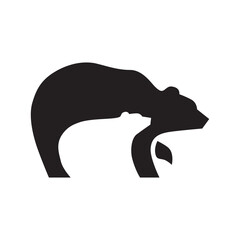 abstract bear mother and cub,  vector logo