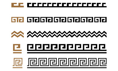 set of classical greek ornament of ancient times in black and gold color set of greek patterns vector graphics eps10