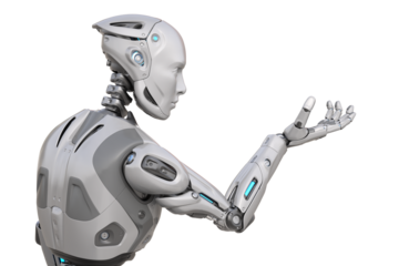 Robot looking at his hand. 3D illustration
