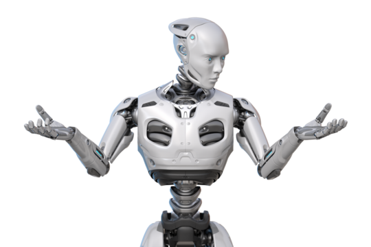 Robot looking at his hand. 3D illustration
