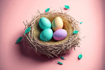 Fototapeta na wymiar colorful easter eggs in nest, generative ai