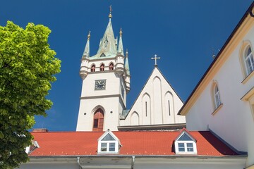 Fototapeta na wymiar Humpolec city center town square St. Nicholas Church