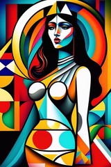 Featuring a bold and colorful palette, this original artwork captures the essence of a young girl with an energetic style. - obrazy, fototapety, plakaty