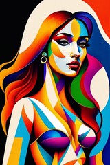 Featuring a bold and colorful palette, this original artwork captures the essence of a young girl with an energetic style. - obrazy, fototapety, plakaty