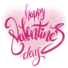 Happy Valentine's Day lettering with pink glitter. hand drawn without background