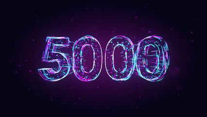 Futuristic Purple Blue Shiny Number 5000 3d Lines Effect And Square Dots Particles On Dark Purple Glitter Dust Background