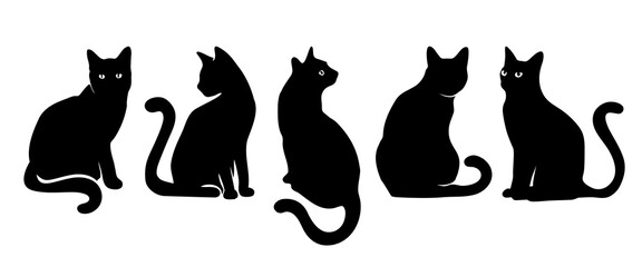 Cat silhouette vector set Isolated On White Background - obrazy, fototapety, plakaty