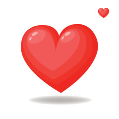 Red heart in cartoon style on a white background. Vector illustration.