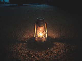 Fototapeta na wymiar kerosene lamp or oil lantern in the night 