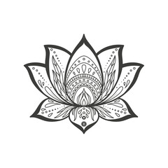 Sacred Lotus flower. Decorative ornament for coloring book. Illustration on transparent background