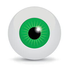 Green human eyeball isolated on a white background