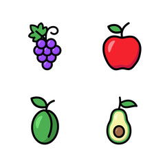 Fruit flat illustration, Apple flat illustration, Grapes flat illustration, Avocado flat illustration
