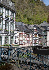 Fototapeta na wymiar View of the old town, architecture and river in Monschau Germany