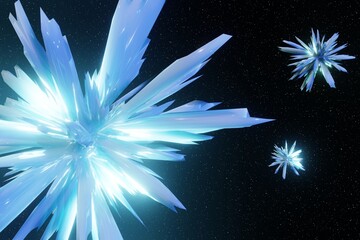 Abstract Digital Futuristic Glowing Crystals fly in space Background 3D rendering