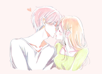 キスをしようとする男女