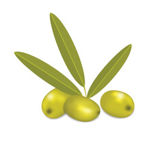 Green olives with leaves isolated on a white background