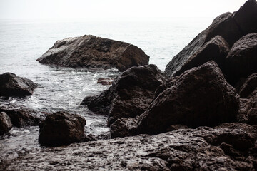 The beautiful view of the sea or ocean and rocks, the nature