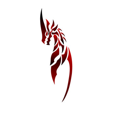 illustration vector graphic of tribal art tattoo dragon red and black color
