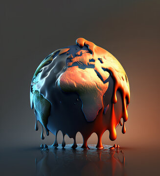 Earth globe melting, global warming conceptGenerative AI