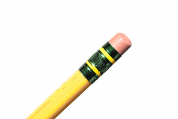 Macro closeup photo of age worn pencil eraser isolated on white background