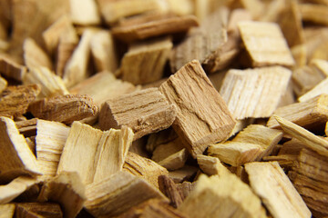 Wood chips for smocking texture background. Natural wood smoking chunks