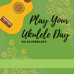 guitar with music notes, illustration of a guitar, ukulele, ukulele day, play tour ukulele day, 02 february, ukulele background, ukulele template.