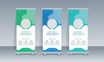 Medical roll up banner and retractable pull up banner ads or signage x stand banner for healthcare hospital