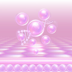 Hyaluronic acid hair and skin solutions ad, pink collagen serum drop into skin cells with cosmetic advertising background ready to use, illustration vector.