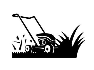 Fototapeta na wymiar lawnmover with grass vactor icon,lawn mover icon,gardener man moving lawn,illustration,