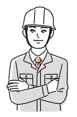 腕組みする若い作業員