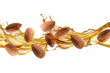 almond milk splashing on white background