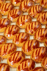 Sekerpare dessert. Sekerpare tatlisi in bulk in a tray. Traditional Turkish cuisine delicacies. close up