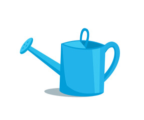 An blue watering can stands. Isolated on a white background.