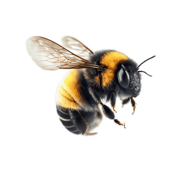 a stunning bumblebee is flying, isolated on transparent background, macro, incredible pollinator, generative AI
