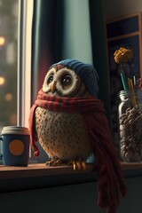 Cute owl with coffee,made with Generative AI