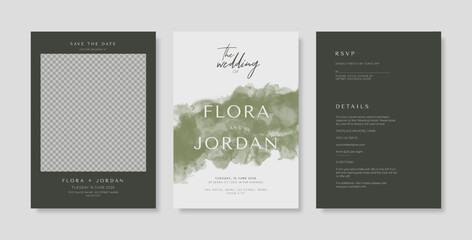 Elegant green watercolor wedding card template. trendy simple wedding invitation. minimalist wedding invitation template