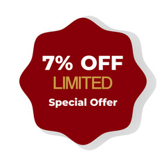 7 % off inscription Special offer Limited vector illustration with red abstract figure on white background