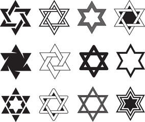 Collection of different Star of David illustrations isolated on white