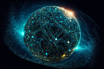 Communication and technology network concept with moving lines and dots, concept of AI technology, Motion of digital data flow